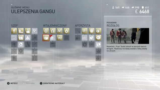 Assassin’s Creed Syndicate menu rozwoju