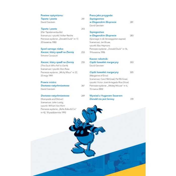 Grafika przedstawiająca spis treści z komiksu Kaczor Donald. Tom 3. Kaczor pracujący